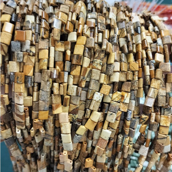No_223_Natural Picture Jasper Double Hole Square Bead_5*5mm_(Sold Per Strand)