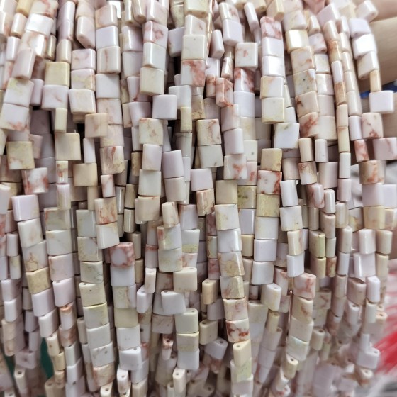 No_231_Synthetic Light Pink Imperial Jasper Double Hole Square Bead_5*5mm_(Sold Per Strand)