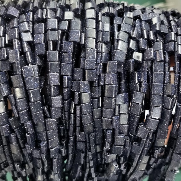 No_232_Synthetic Blue Sand Stone Double Hole Square Bead_5*5mm_(Sold Per Strand)