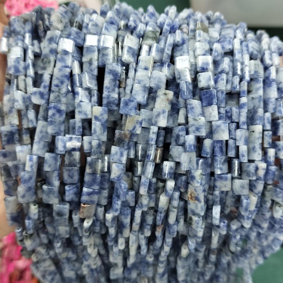 No_234_Natural Blue Dalmation Jasper Double Hole Square Bead_5*5mm_(Sold Per Strand)