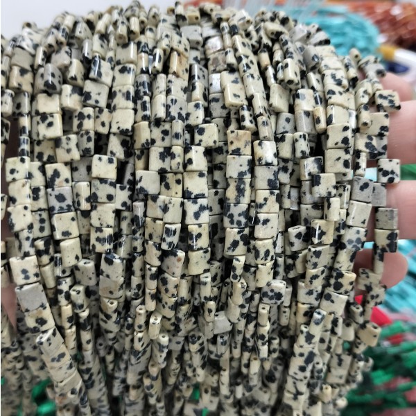 No_236_Natural Dalmation Jasper Double Hole Square Bead_5*5mm_(Sold Per Strand)