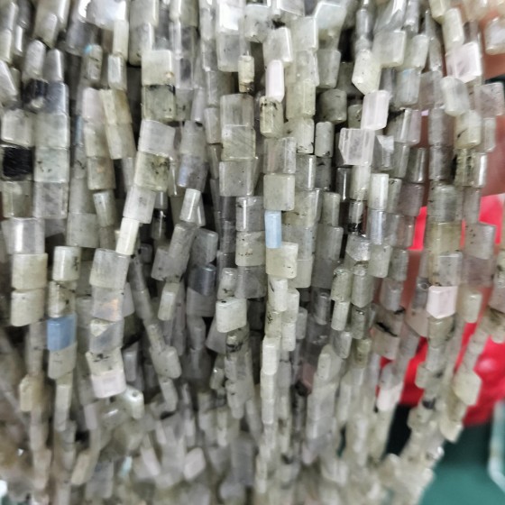 No_238_Natural White Labradorite Double Hole Square Bead_5*5mm_(Sold Per Strand)
