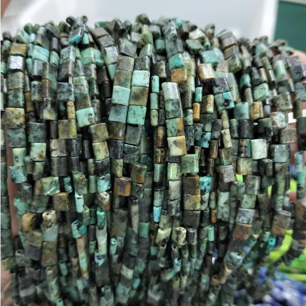 No_240_Natural African Turquoise Double Hole Square Bead_5*5mm_(Sold Per Strand)