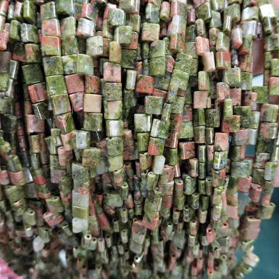 No_243_Natural Unakite Double Hole Square Bead_5*5mm_(Sold Per Strand)