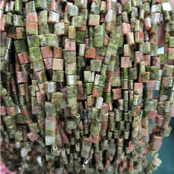 No_243_Natural Unakite Double Hole Square Bead_5*5mm_(Sold Per Strand)