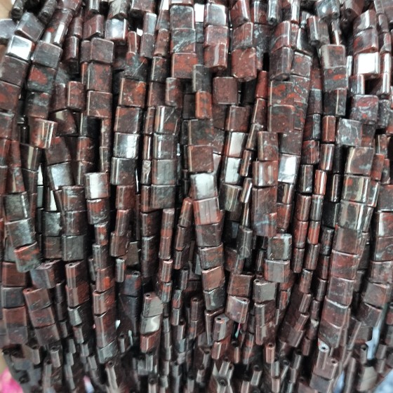 No_245_Natural Red Poppy Jasper Double Hole Square Bead_5*5mm_(Sold Per Strand)