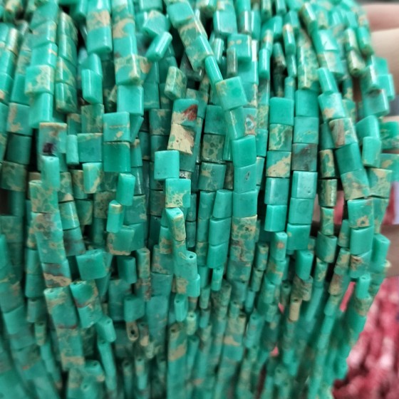 No_249_Synthetic Green Snake Skin Stone Double Hole Square Bead_5*5mm_(Sold Per Strand)