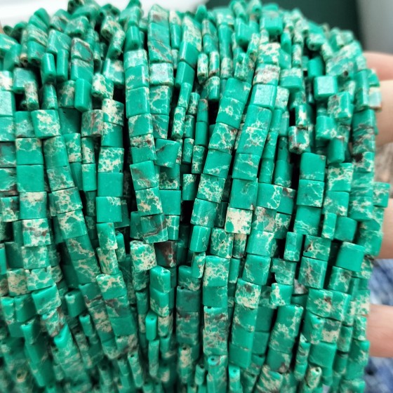 No_250_Synthetic Green Imperial Jasper Double Hole Square Bead_5*5mm_(Sold Per Strand)
