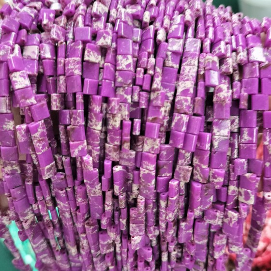 No_256_Synthetic Purple Imperial Jasper Double Hole Square Bead_5*5mm_(Sold Per Strand)