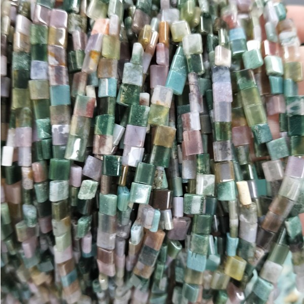 No_261_Natural Indian Agate Double Hole Square Bead_5*5mm_(Sold Per Strand)