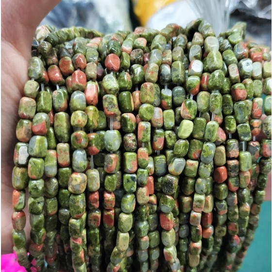 No_281_Natural Unakite Rectangle Nugget_4*7mm_(Sold Per Strand)
