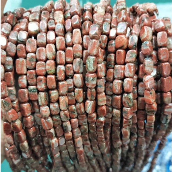 No_283_Natural Sesame Red Jasper Rectangle Nugget_4*7mm_(Sold Per Strand)