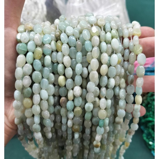 No_296_Natural Amazonite Oval Bead_6*8mm_(Sold Per Strand)