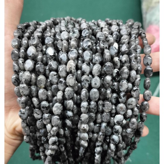 No_297_Natural Black Labradorite Oval Bead_6*8mm_(Sold Per Strand)