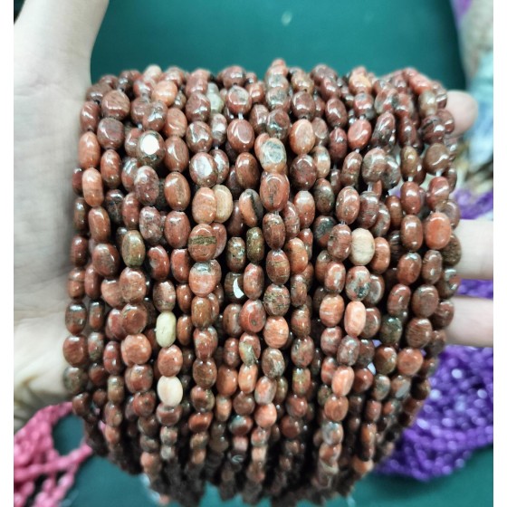 No_300_Natural Sesame Red Jasper Oval Beads_6*8mm_(Sold Per Strand)