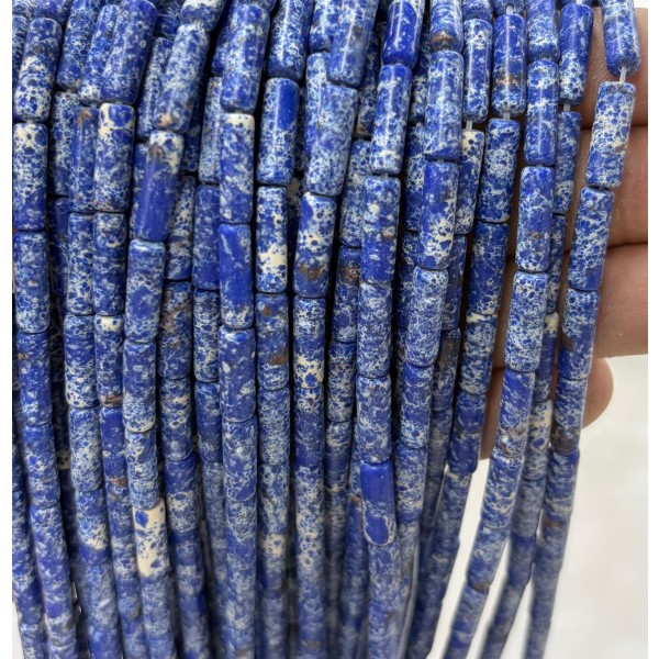 No_2102_Synthetic Dark Blue Imperial Jasper Round Tube_4*13mm_(Sold Per Strand)