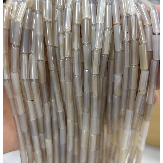 No_2103_Natural Gray Agate Round Tube_4*13mm_(Sold Per Strand)