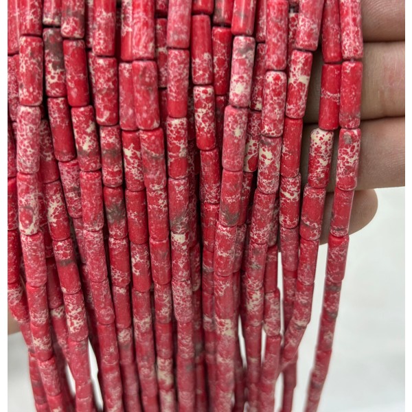 No_2108_Synthetic Dark Red Imperial Jasper Round Tube_4*13mm_(Sold Per Strand)
