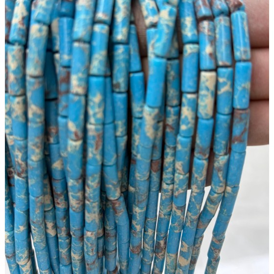 No_2110_Synthetic Sky Blue Imperial Jasper Round Tube_4*13mm_(Sold Per Strand)