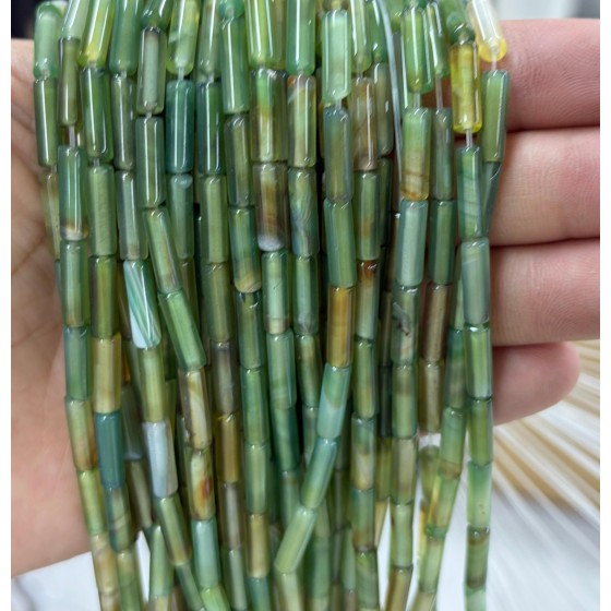 No_2112_Enhanced Grass Green Agate Round Tube_4*13mm_(Sold Per Strand)