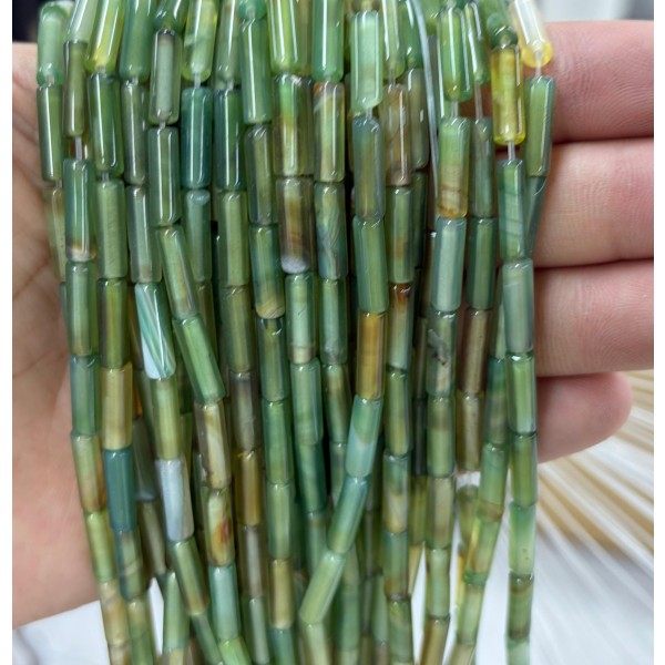 No_2112_Enhanced Grass Green Agate Round Tube_4*13mm_(Sold Per Strand)