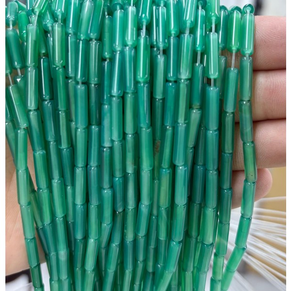 No_2117_Green Agate Round Tube_4*13mm_(Sold Per Strand)