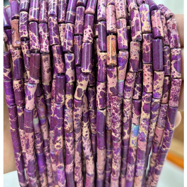 No_2121_Enhanced Purple Imperial Jasper Round Tube_4*13mm_(Sold Per Strand)