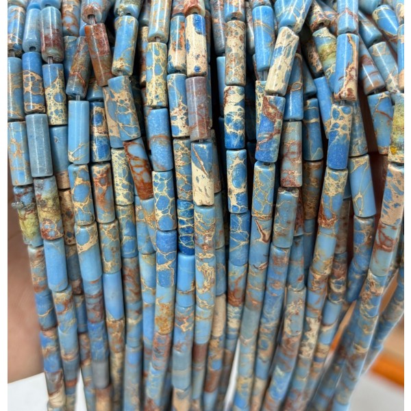 No_2124_Enhanced Sky Blue Imperial Jasper Round Tube_4*13mm_(Sold Per Strand)