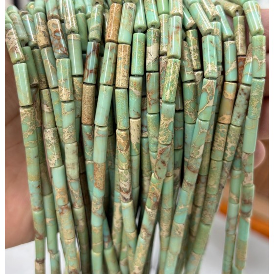 No_2125_Enhanced Light Green Imperial Jasper Round Tube_4*13mm_(Sold Per Strand)