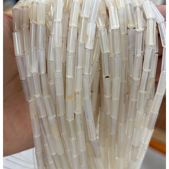 No_2127_Natural White Agate Round Tube_4*13mm_(Sold Per Strand)