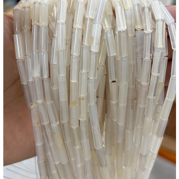 No_2127_Natural White Agate Round Tube_4*13mm_(Sold Per Strand)