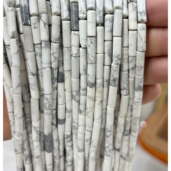 No_2128_Natural White Turquoise Round Tube_4*13mm_(Sold Per Strand)