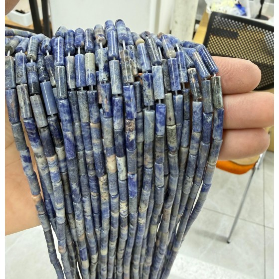 No_2129_Natural Sodalite Round Tube_4*13mm_(Sold Per Strand)