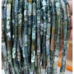 No_2134_Natural Moss Agate Round Tube_4*13mm_(Sold Per Strand)