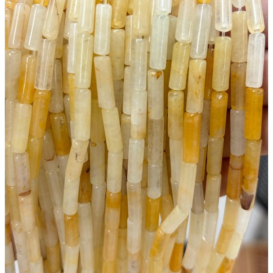 No_2146_Natural Yellow Jade Round Tube_4*13mm_(Sold Per Strand)