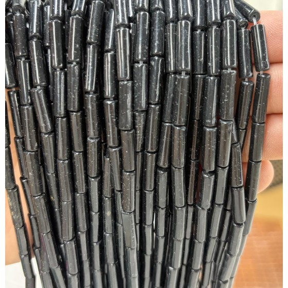 No_2149_Natural Black Stone Round Tube_4*13mm_(Sold Per Strand)