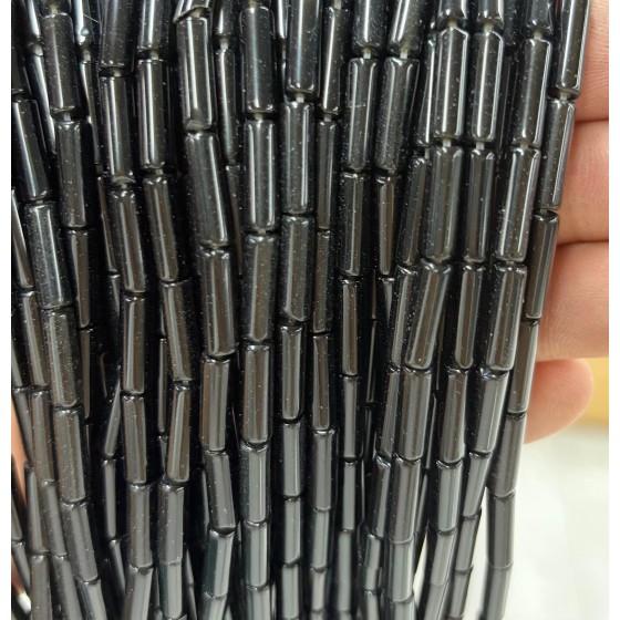 No_2152_Natural Black Agate Round Tube_4*13mm_(Sold Per Strand)