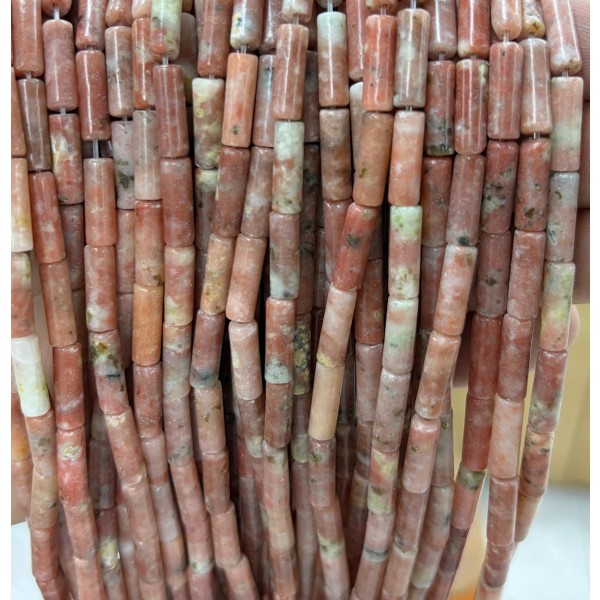 No_2155_Natural Red Cotton Agate Round Tube_4*13mm_(Sold Per Strand)