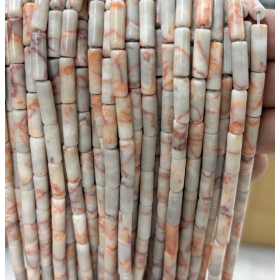 No_2156_Natural Red Network Jasper Round Tube_4*13mm_(Sold Per Strand)