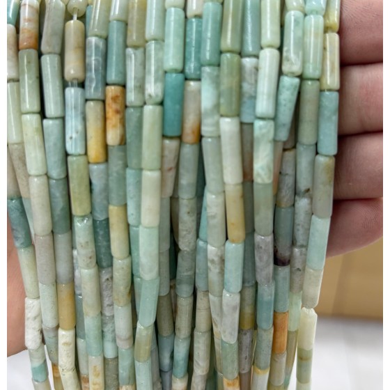 No_2159_Natural Amazonite Round Tube_4*13mm_(Sold Per Strand)