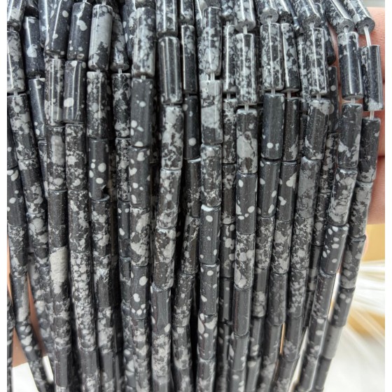 No_2161_Natural Snowflake Stone Round Tube_4*13mm_(Sold Per Strand)