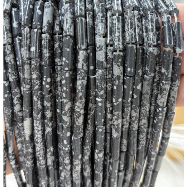 No_2161_Natural Snowflake Stone Round Tube_4*13mm_(Sold Per Strand)