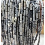 No_2162_Natural Black Grid Stone Round Tube_4*13mm_(Sold Per Strand)