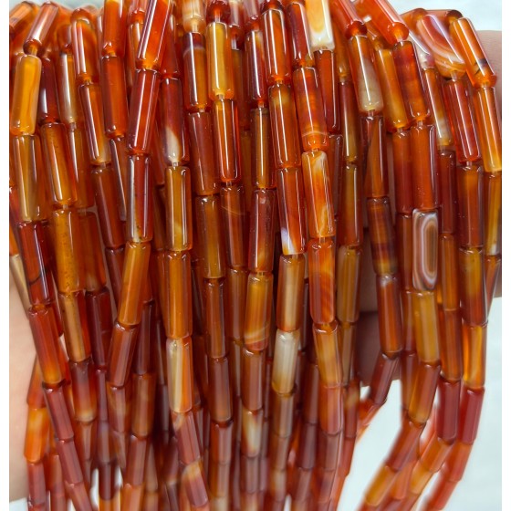 No_2163_Natural Red Stripe Agate Round Tube_4*13mm_(Sold Per Strand)