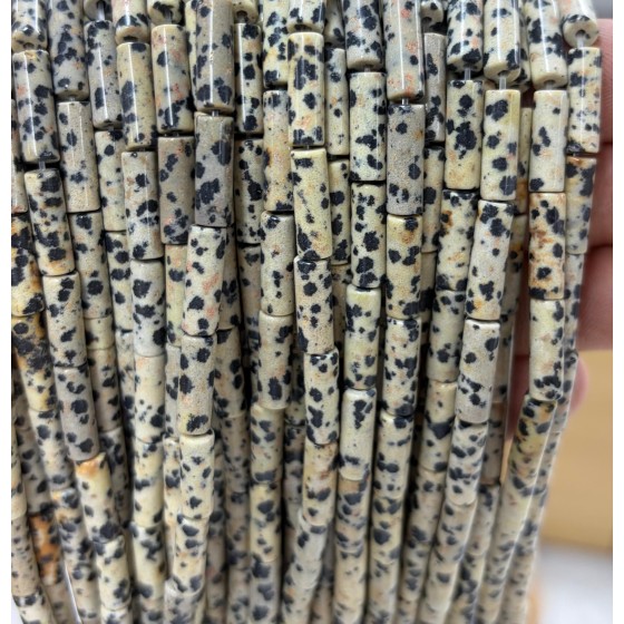 No_2165_Natural Dalmatian Stone Stone Round Tube_4*13mm_(Sold Per Strand)