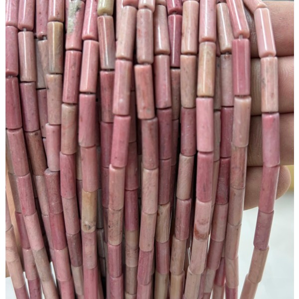 No_2180_Natural Rhodonite Round Tube_4*13mm_(Sold Per Strand)