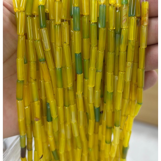 No_2185_Enhanced Straw Yellow Agate Round Tube_4*13mm_(Sold Per Strand)