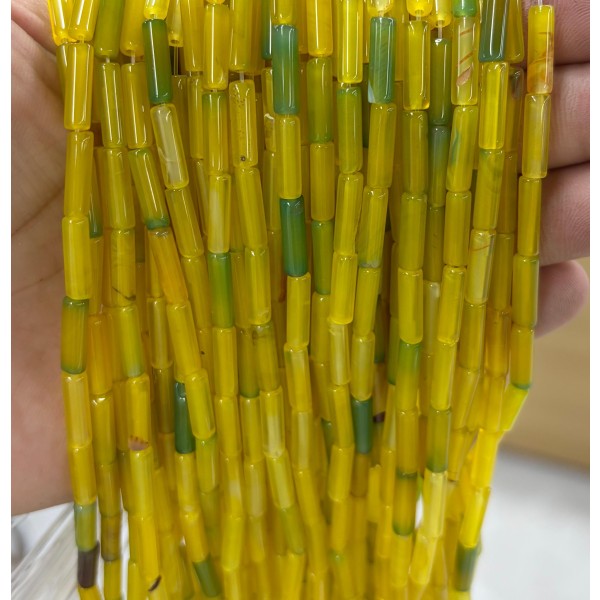 No_2185_Enhanced Straw Yellow Agate Round Tube_4*13mm_(Sold Per Strand)