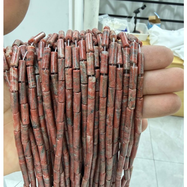 No_2186_Natural Sesame Red Jasper Round Tube_4*13mm_(Sold Per Strand)