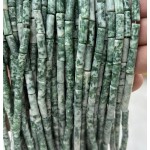No_2188_Natural Green Dot Stone Round Tube_4*13mm_(Sold Per Strand)
